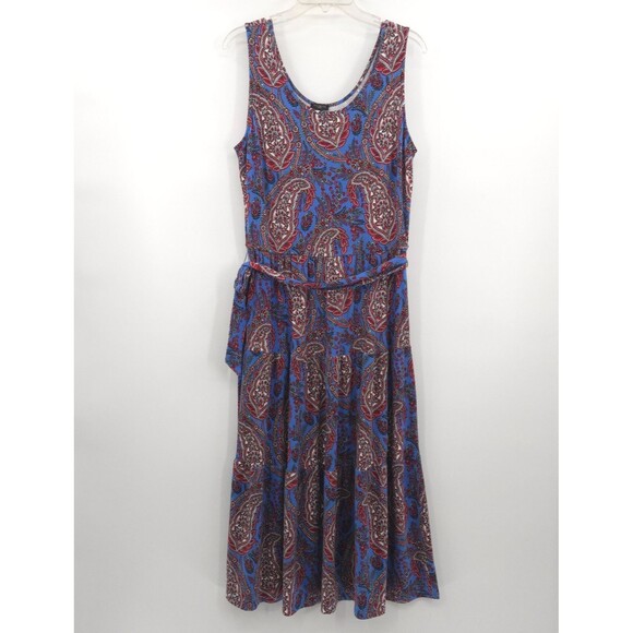 Talbots Paisley Tiered Midi Dress Size Lp stretch knit jersey blue sleeveless - Picture 3 of 9